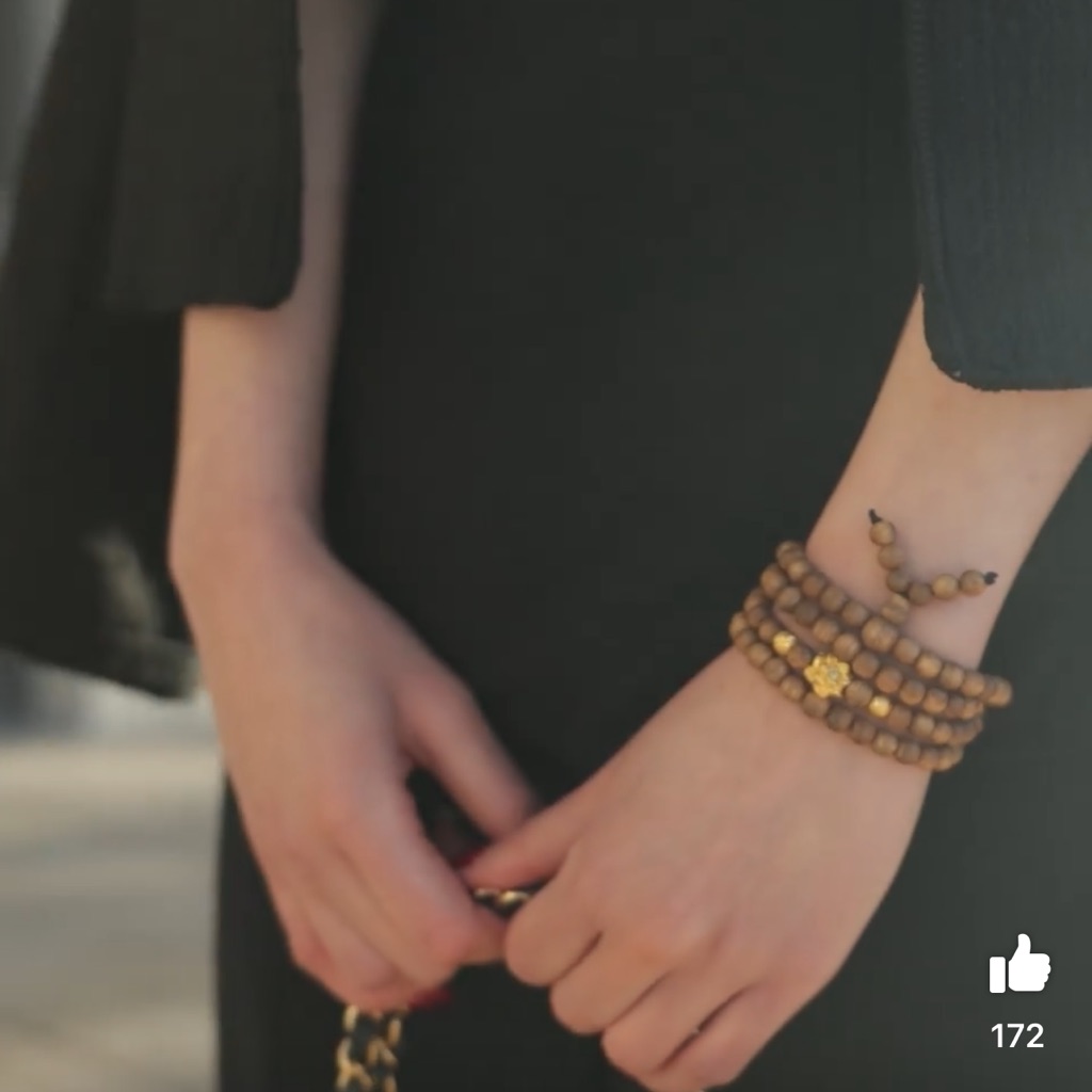 Agarwood Bracelet 108 Beads With Gold Flower Charm